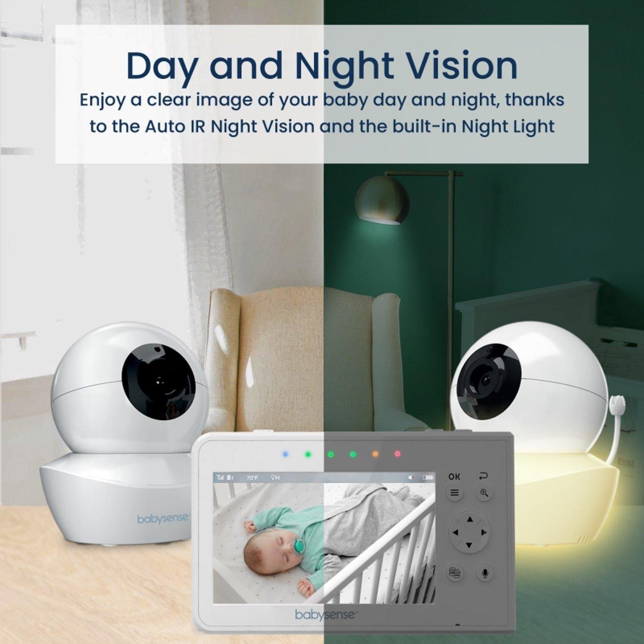 Babysense V43: Video Baby Monitor with 2 Cameras, Non Wifi, Split Screen & Night Light Machine 3 split screen video baby monitor v43 198131